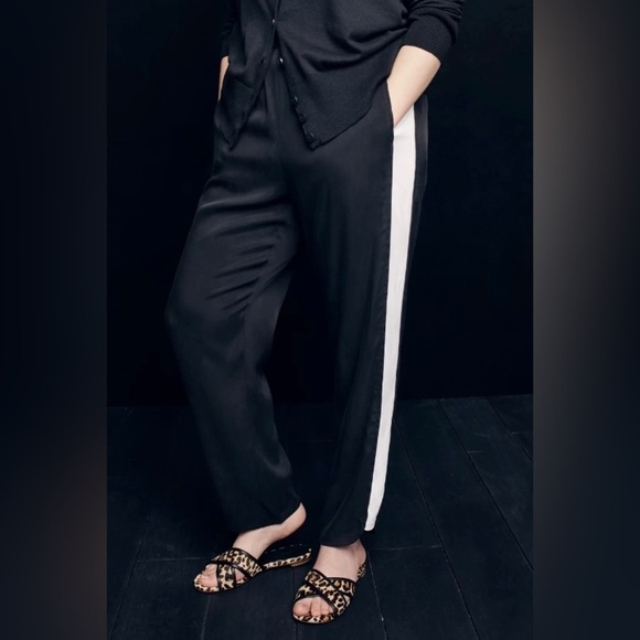 J. Crew x Universal Standard Stripe-Inset Cupro Pants Black White XS - Picture 2 of 9